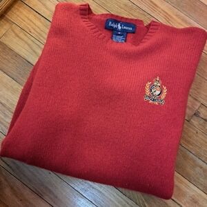 Ralph Lauren Red Crest Logo Sweater. Cashmere and Lambs wool. Size Small